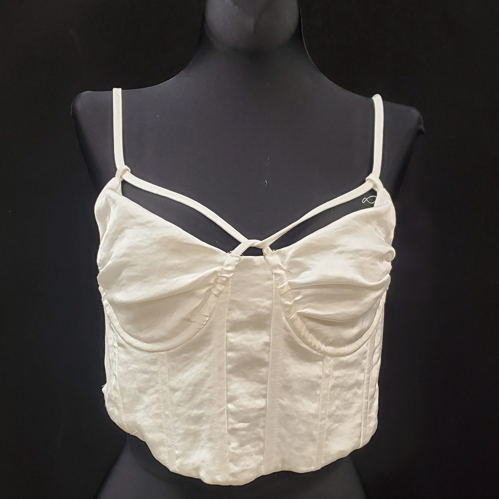 La Hearts Womens Coquette Boned Strappy Fitted Top Size S White Basque Waist‎